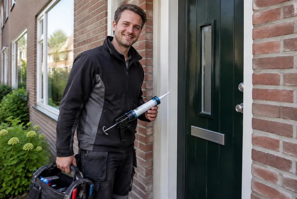 Vakman van Kitbedrijf Medemblik bij de voordeur van een woning